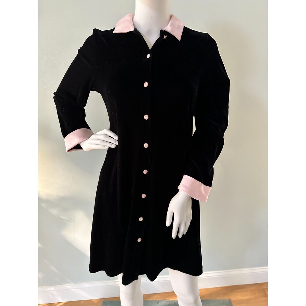 90s Vintage Ronni Nicole Kidz Black Velvet Dress Satin Pink Trim size 16